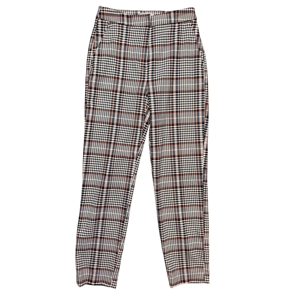 H&M Trousers Womens 0 P/N 0708311 0 Black Glen Plaid High Rise Tapered EUC